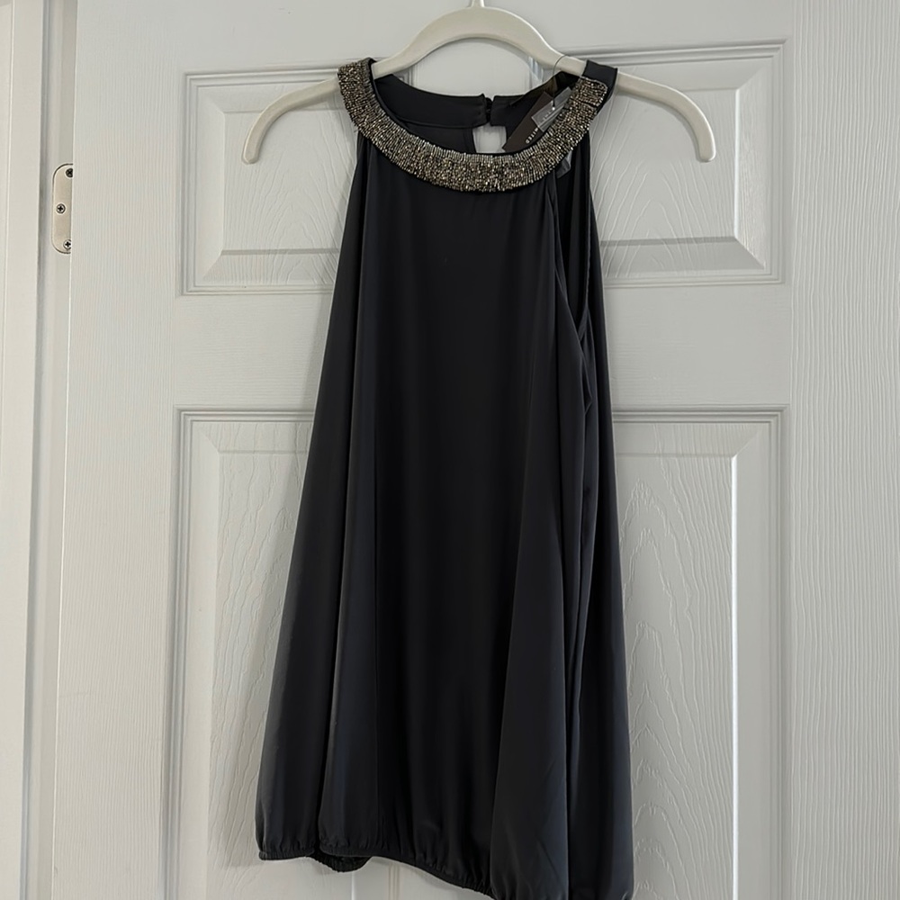 Stunning NWT sz L Limited halter gray flattering drape and beautiful beading! 😍